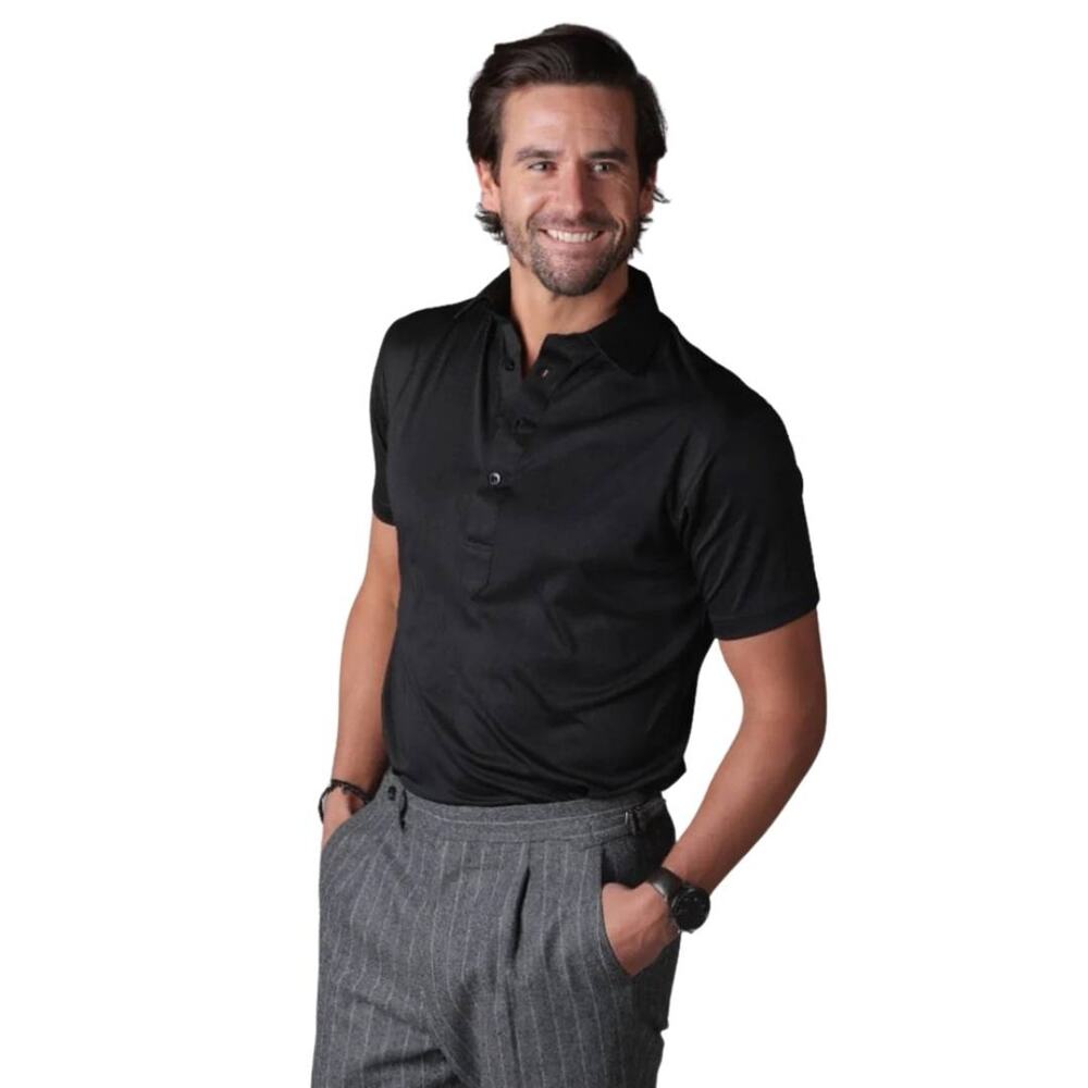 COLLARS & CO Mens Semi Spread Button Collar Polo Black NWOT Large